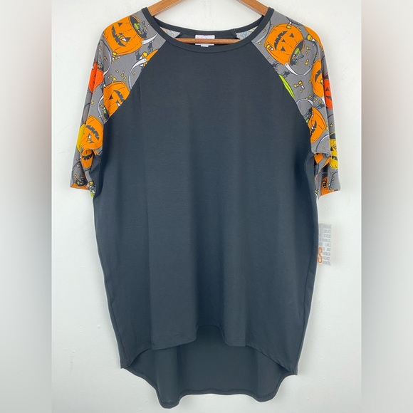 Lularoe size XS Women’s Black Orange Halloween Pumpkin Raglan Sleeve Irma Shirt - Picture 1 of 7